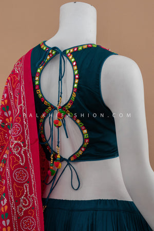Petrol Blue Cotton Silk Chaniya Choli with Mirror Work – Palkhi Fashion