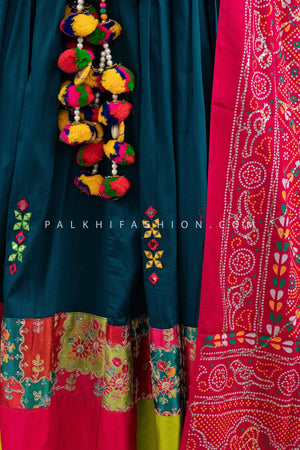 Petrol Blue Cotton Silk Chaniya Choli with Mirror Work – Palkhi Fashion