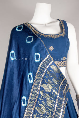 Premium Blue Navratri Chaniya Choli with Stunning Pure Gaji Silk Dupatta
