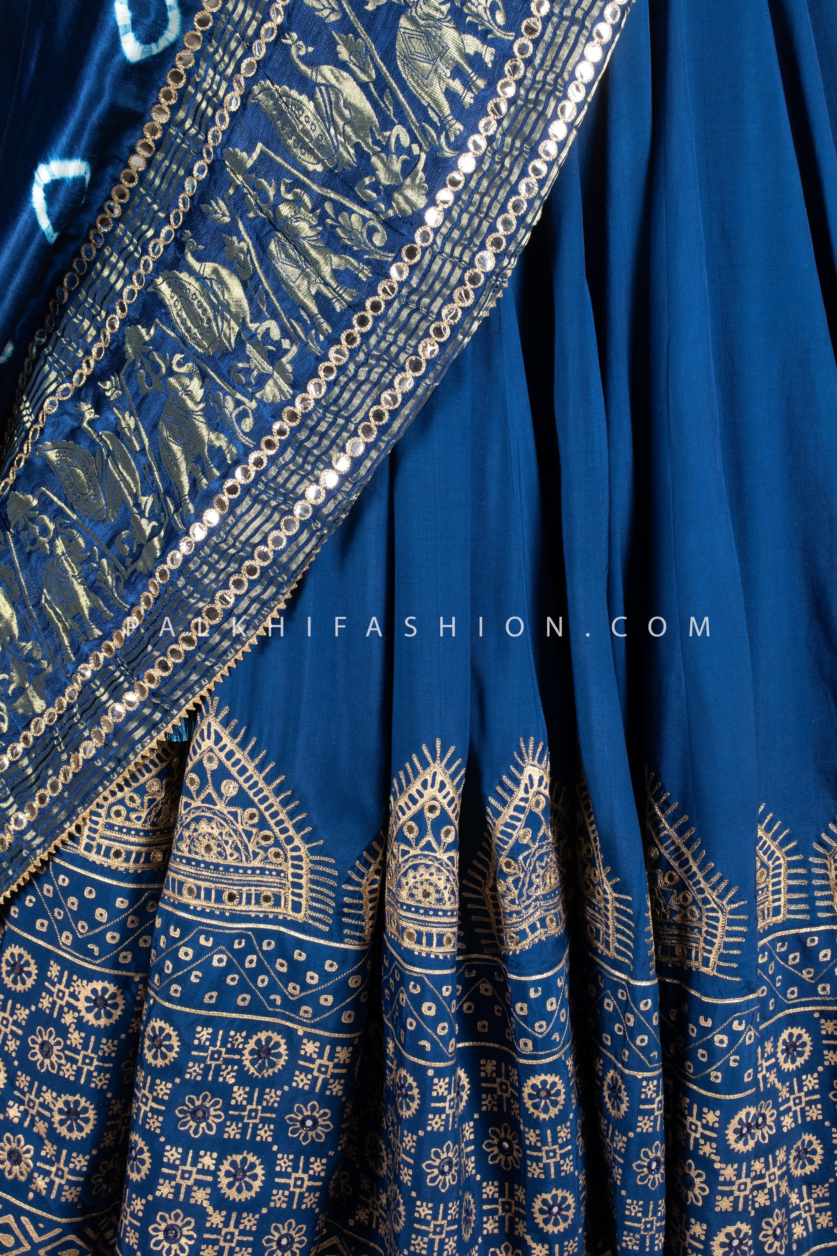 Premium Blue Navratri Chaniya Choli with Stunning Pure Gaji Silk Dupatta