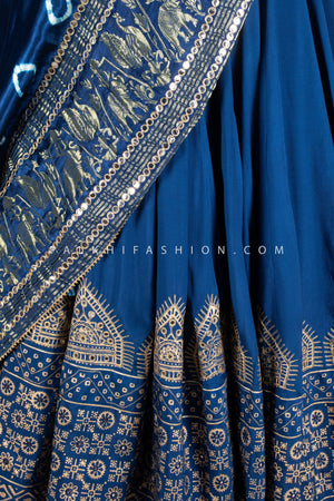 Premium Blue Navratri Chaniya Choli with Stunning Pure Gaji Silk Dupatta