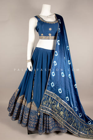 Premium Blue Navratri Chaniya Choli with Stunning Pure Gaji Silk Dupatta