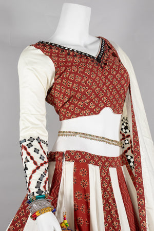 Premium Cotton Silk Chaniya Choli with Ajrakh & Mirror Work – Palkhi Fashion