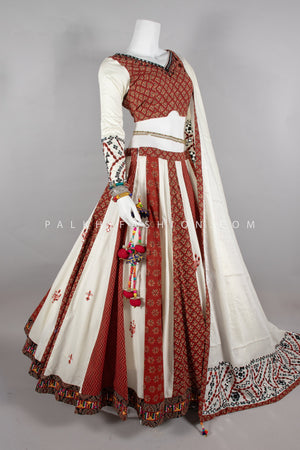 Premium Cotton Silk Chaniya Choli with Ajrakh & Mirror Work – Palkhi Fashion