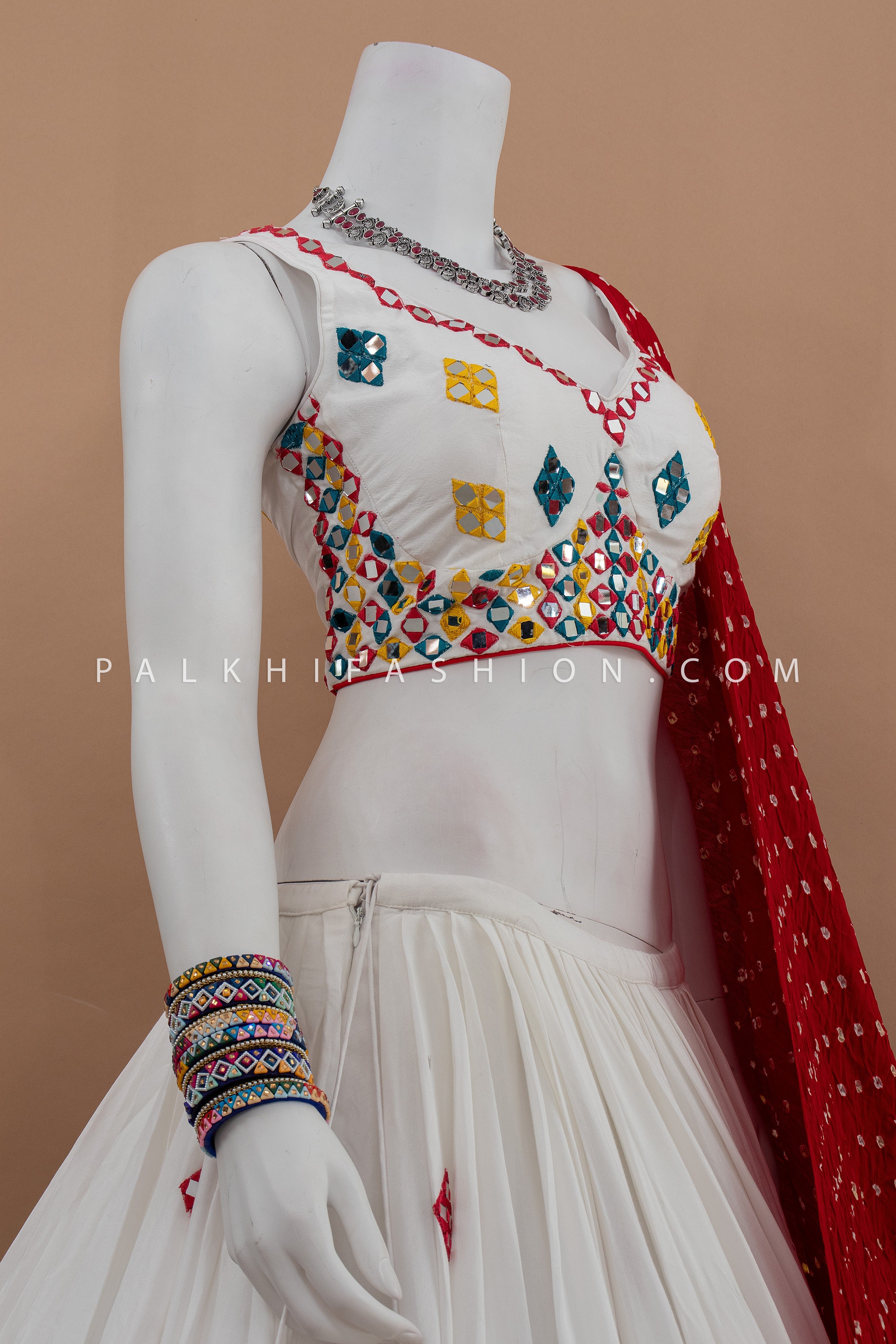Raas Royale: 12 Meters Flair Lavish White/Multi Color Designer Navratri Chaniya Choli