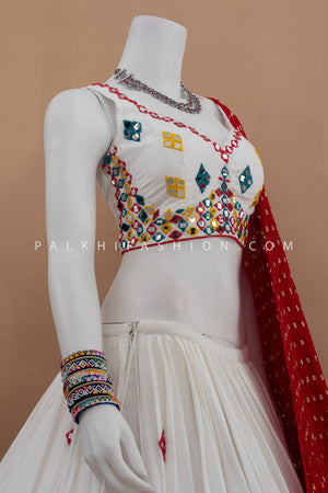 Raas Royale: 12 Meters Flair Lavish White/Multi Color Designer Navratri Chaniya Choli