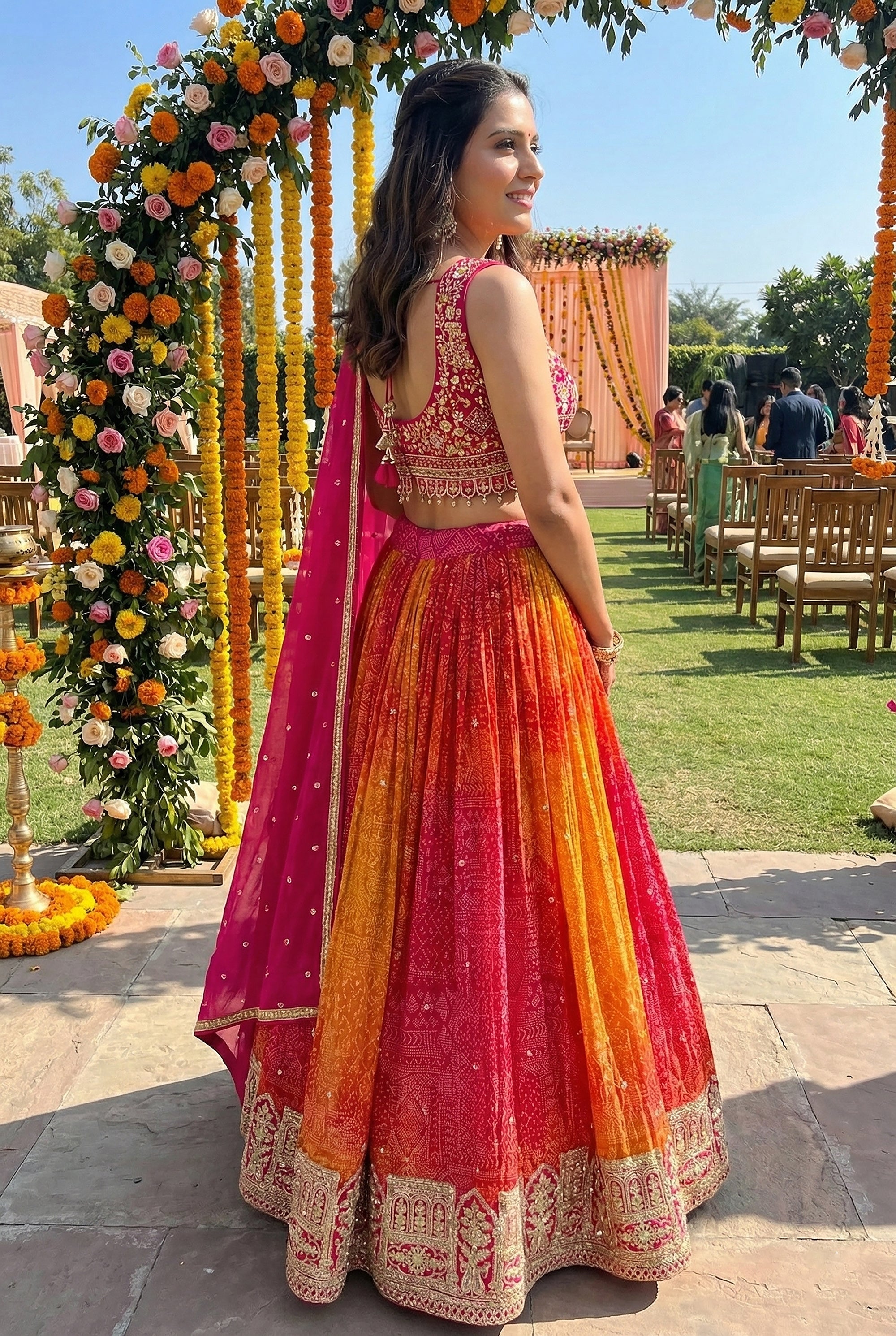 Radiant Bandhani – Multi - Color Bandhani Silk Designer Lehenga Choli | Palkhi Fashion Houston