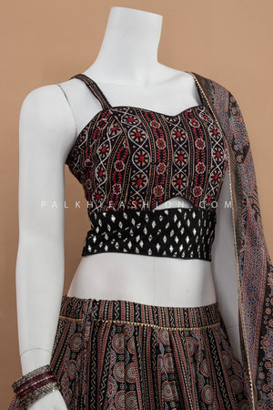 Rajasthani Elegance: Ajarakh Designer Chaniya Choli with Mirror Work – Palkhi Fashion