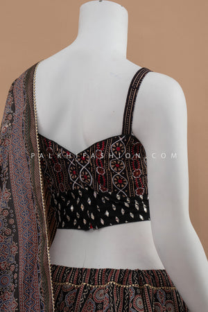 Rajasthani Elegance: Ajarakh Designer Chaniya Choli with Mirror Work – Palkhi Fashion