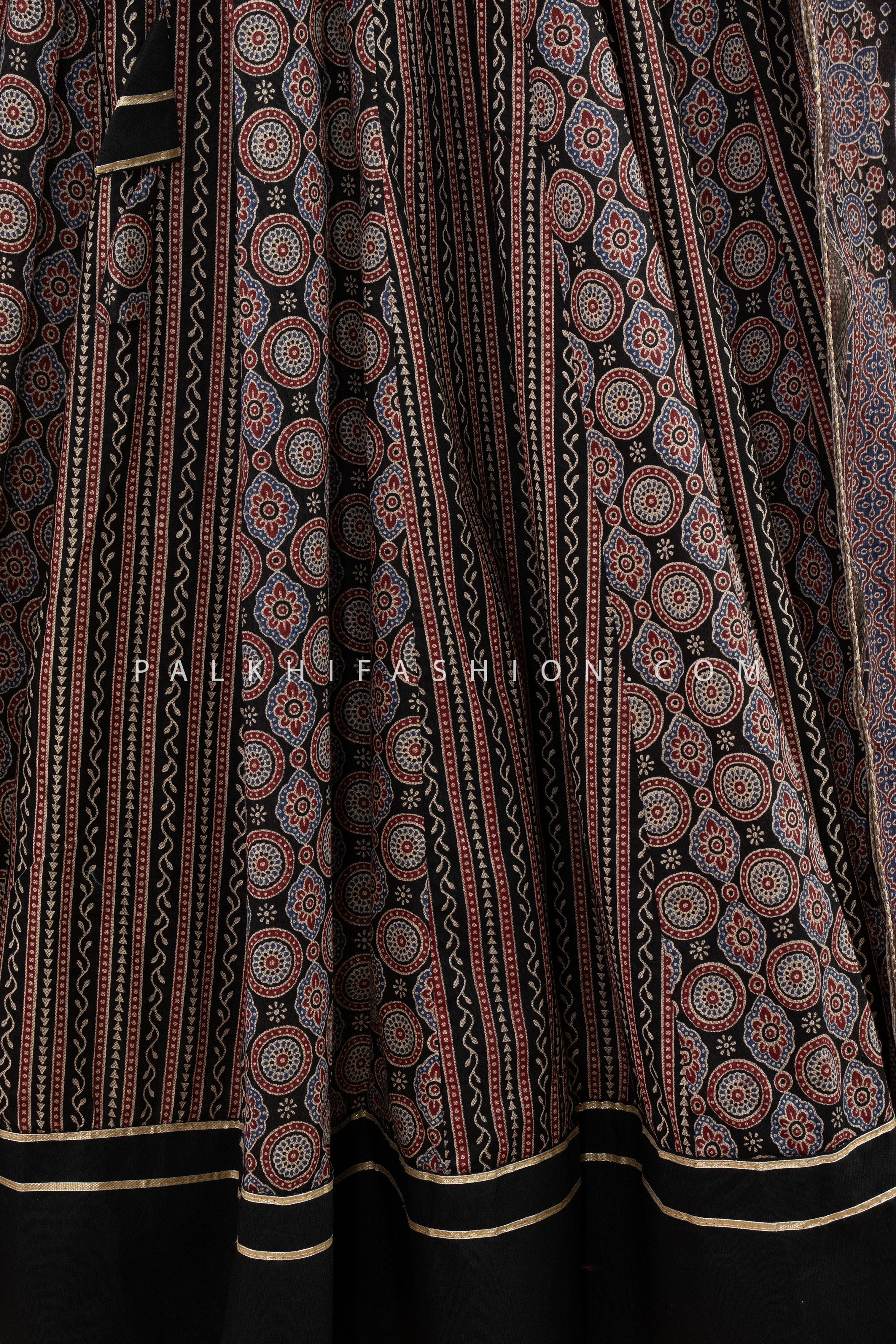 Rajasthani Elegance: Ajarakh Designer Chaniya Choli with Mirror Work – Palkhi Fashion