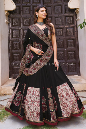 Rajasthani Heritage: Black Handcrafted Ajarakh Navratri Chaniya Choli