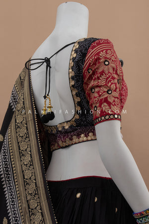 Rajasthani Majesty: Black & Maroon Soft Silk Chaniya Choli with Heritage work – Palkhi Fashion