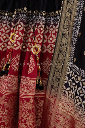 Rajasthani Majesty: Black & Maroon Soft Silk Chaniya Choli with Heritage work – Palkhi Fashion