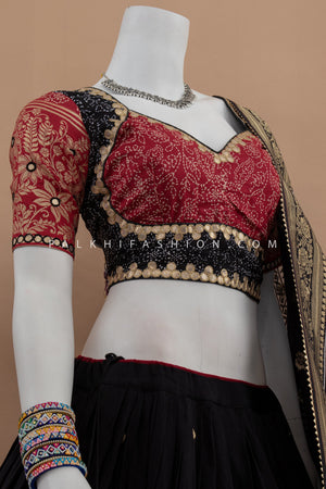 Rajasthani Majesty: Black & Maroon Soft Silk Chaniya Choli with Heritage work – Palkhi Fashion