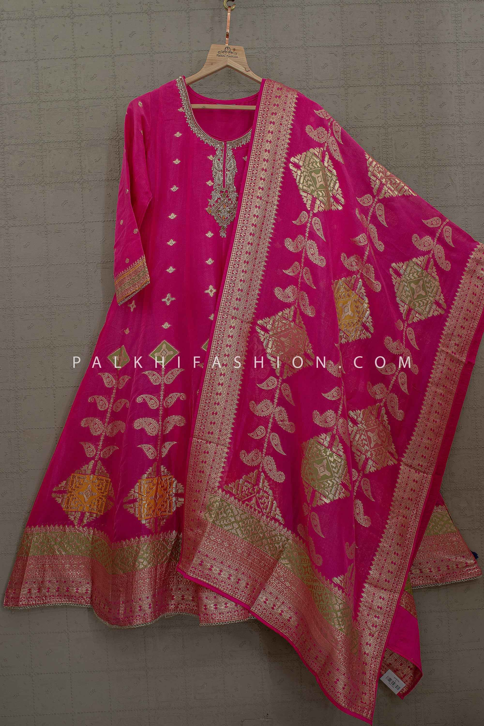 Rani Pink Banarasi Style Anarkali Suit – Palkhi Fashion
