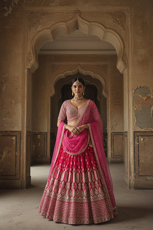 💗 Rani Radiance: Embroidered Georgette Lehenga Choli by Palkhi Fashion