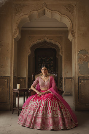💗 Rani Radiance: Embroidered Georgette Lehenga Choli by Palkhi Fashion