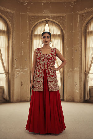 ❤️ Regal Radiance: Maroon Designer Embroidered Palazzo Suit Set – Palkhi Fashion