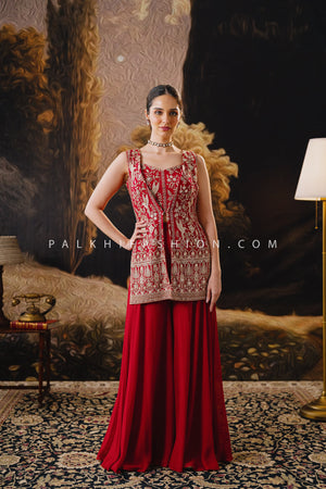 ❤️ Regal Radiance: Maroon Designer Embroidered Palazzo Suit Set – Palkhi Fashion