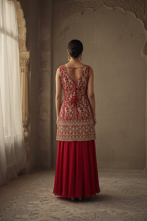 ❤️ Regal Radiance: Maroon Designer Embroidered Palazzo Suit Set – Palkhi Fashion