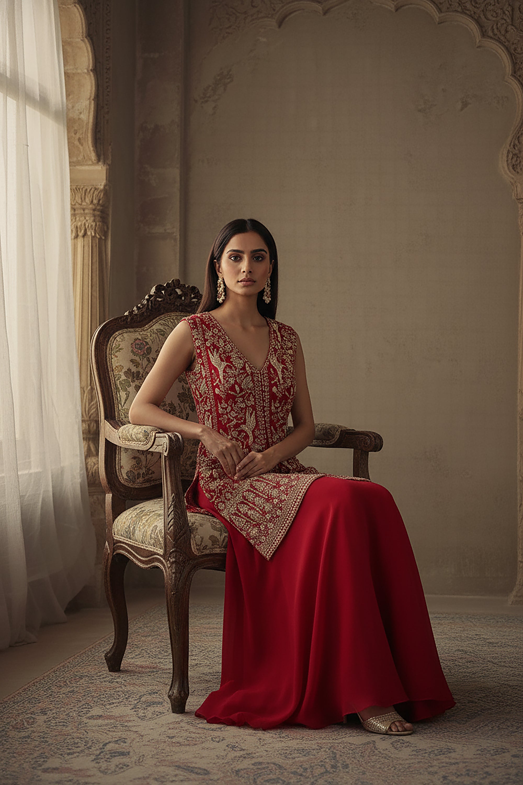 ❤️ Regal Radiance: Maroon Designer Embroidered Palazzo Suit Set – Palkhi Fashion