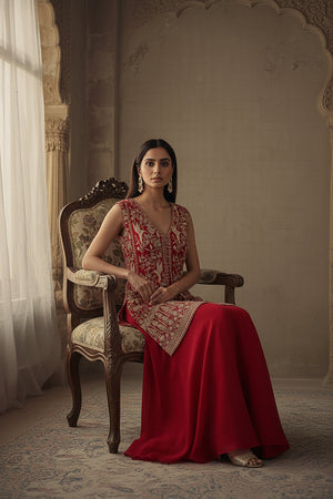 ❤️ Regal Radiance: Maroon Designer Embroidered Palazzo Suit Set – Palkhi Fashion