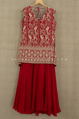 ❤️ Regal Radiance: Maroon Designer Embroidered Palazzo Suit Set – Palkhi Fashion