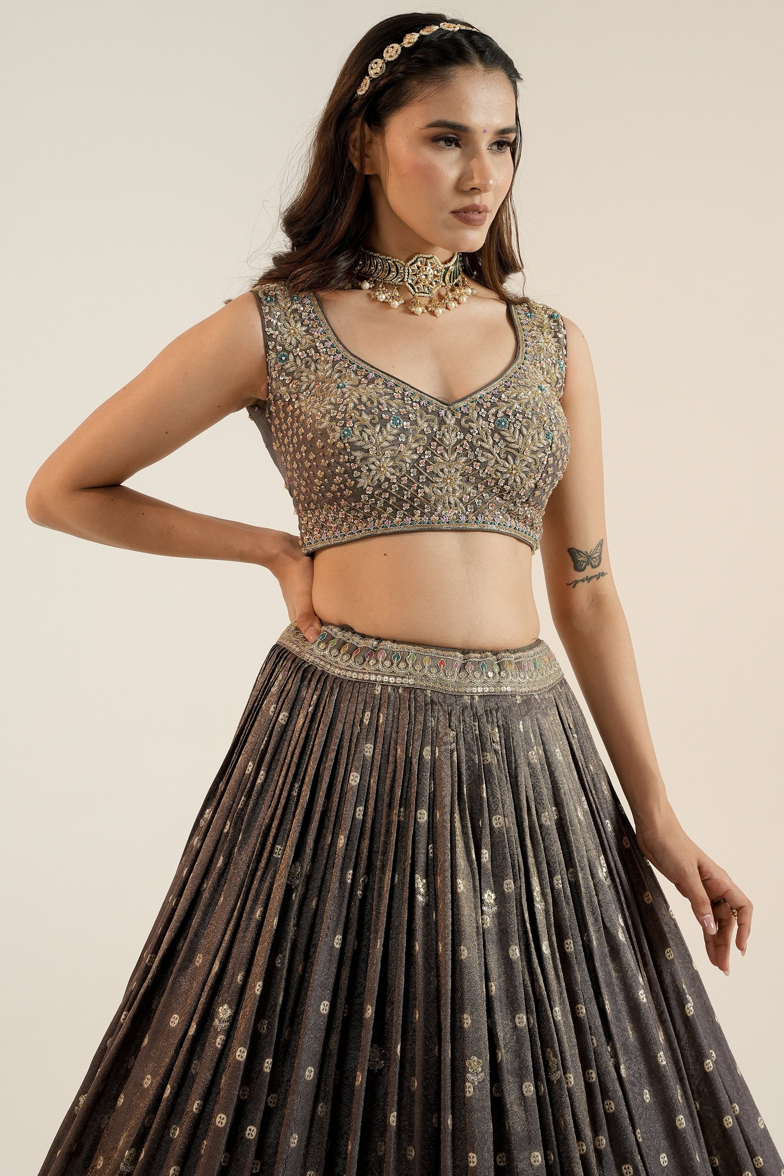✨ Regal Splendor: Grey Soft Silk Lehenga Choli with Handcrafted Blouse – Palkhi Fashion