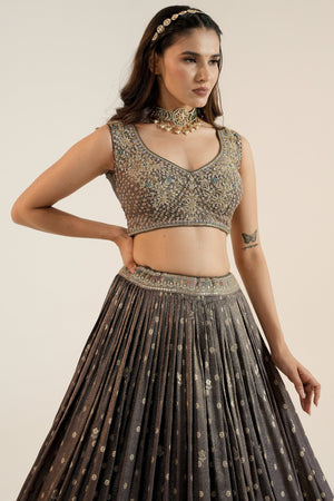 ✨ Regal Splendor: Grey Soft Silk Lehenga Choli with Handcrafted Blouse – Palkhi Fashion