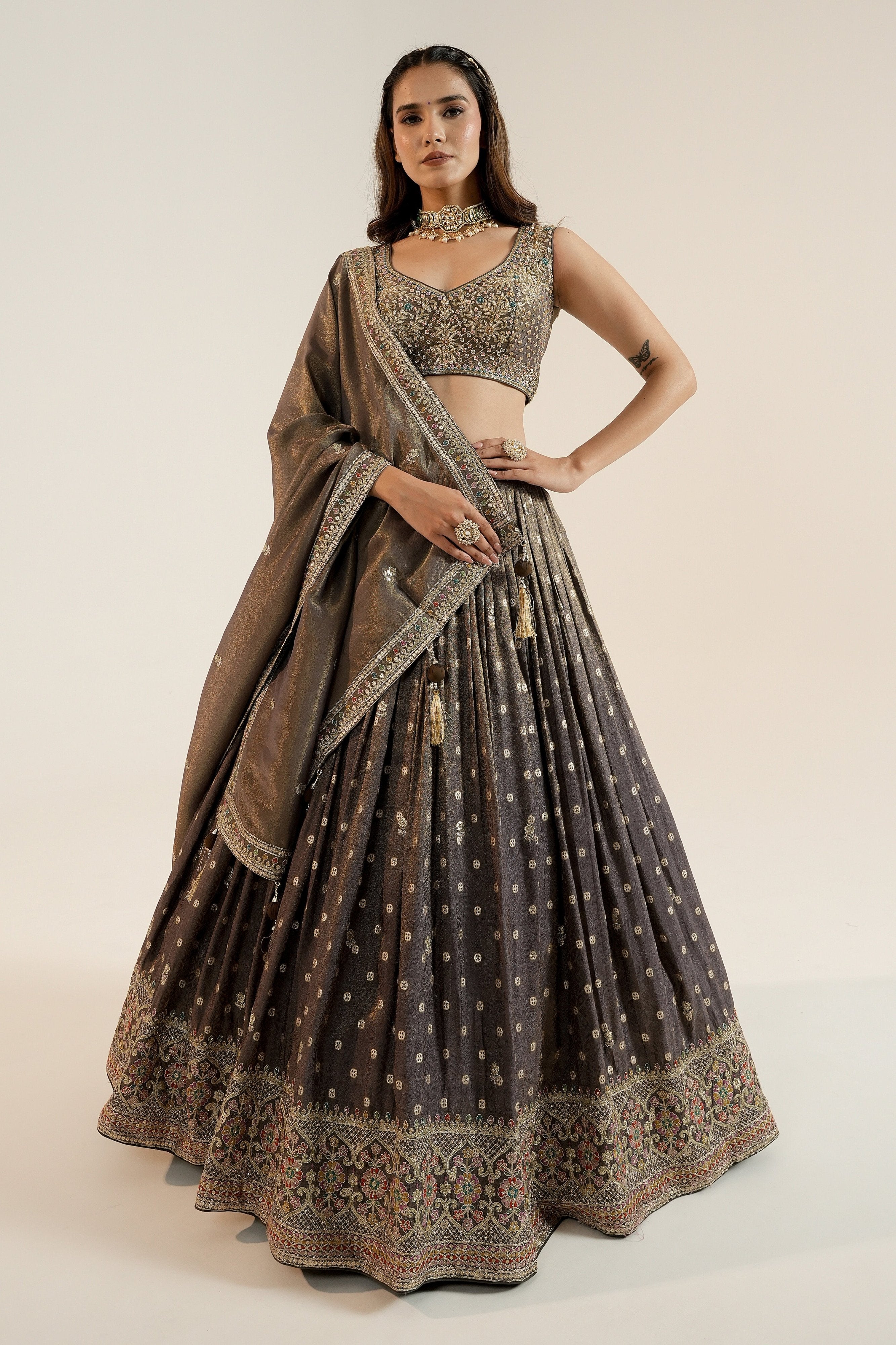 ✨ Regal Splendor: Grey Soft Silk Lehenga Choli with Handcrafted Blouse – Palkhi Fashion