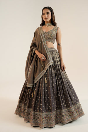 ✨ Regal Splendor: Grey Soft Silk Lehenga Choli with Handcrafted Blouse – Palkhi Fashion