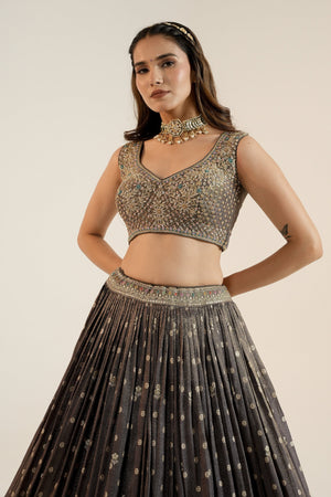 ✨ Regal Splendor: Grey Soft Silk Lehenga Choli with Handcrafted Blouse – Palkhi Fashion