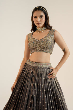 ✨ Regal Splendor: Grey Soft Silk Lehenga Choli with Handcrafted Blouse – Palkhi Fashion