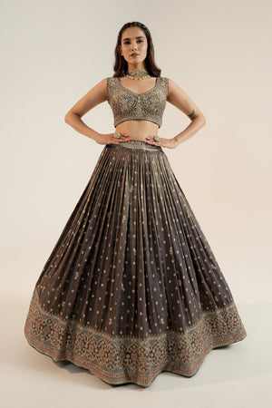 ✨ Regal Splendor: Grey Soft Silk Lehenga Choli with Handcrafted Blouse – Palkhi Fashion