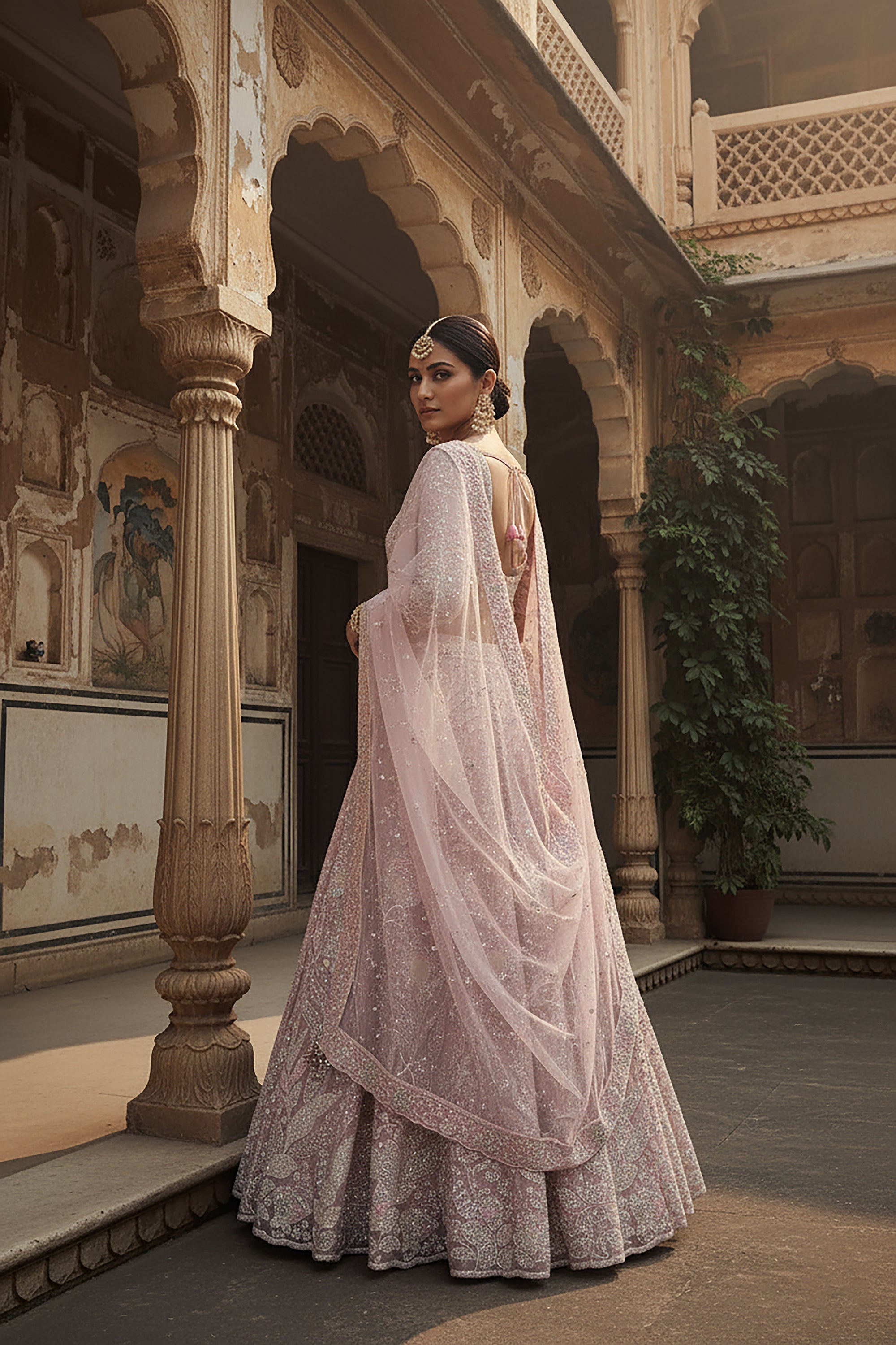 Rose - Quartz Radiance: Pastel Pink Designer Lehenga Choli with Beads & Cutdana – Palkhi Fashion