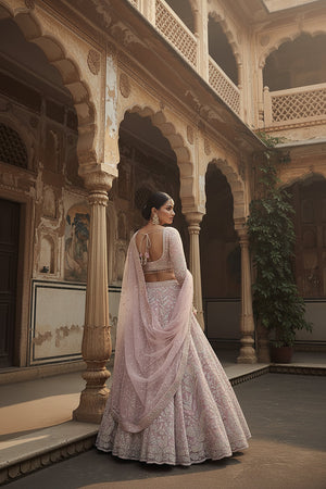 Rose - Quartz Radiance: Pastel Pink Designer Lehenga Choli with Beads & Cutdana – Palkhi Fashion