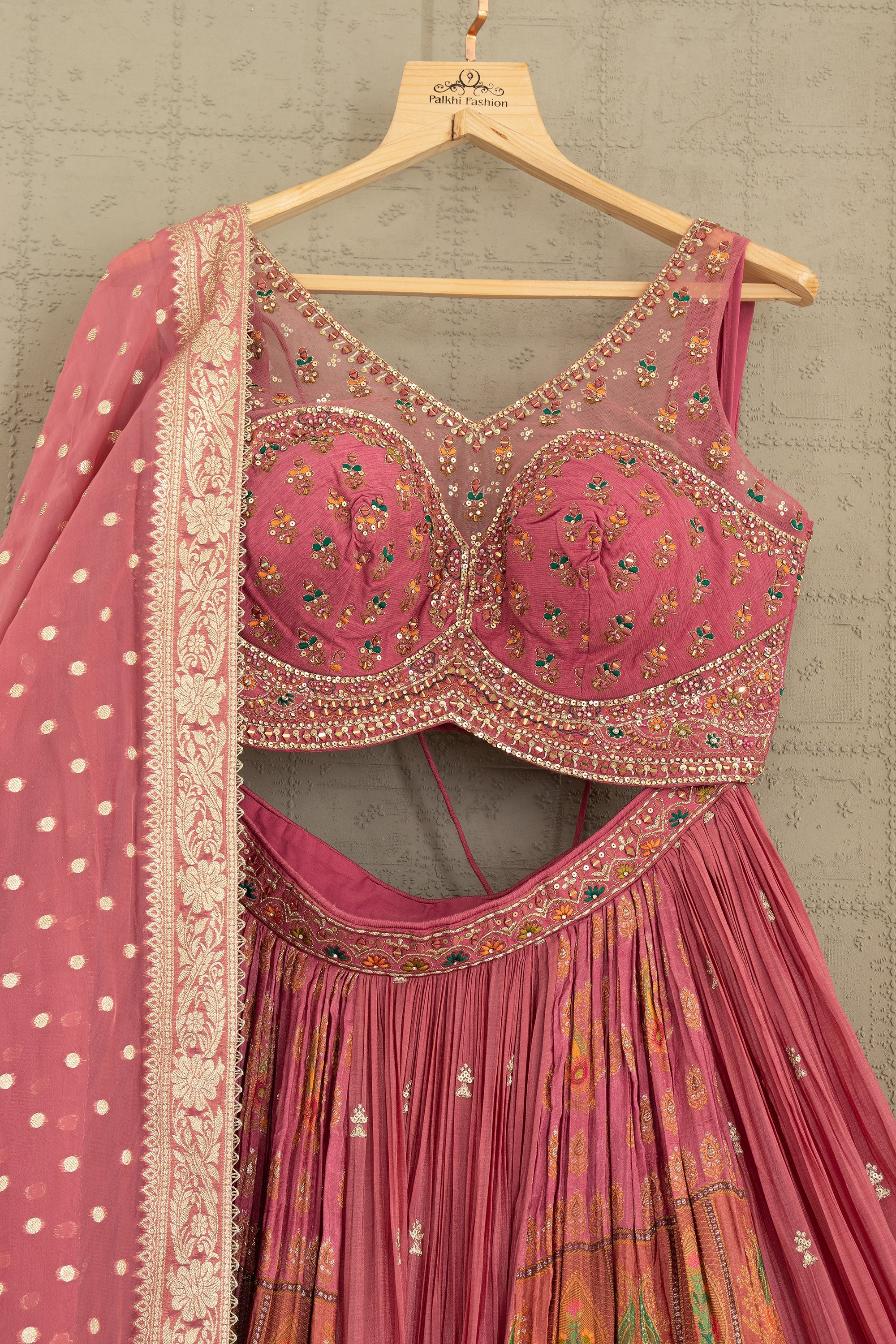 ✨ Royal Fusion: Rosewood Pink Patola Weave Lehenga Choli – Palkhi Fashion