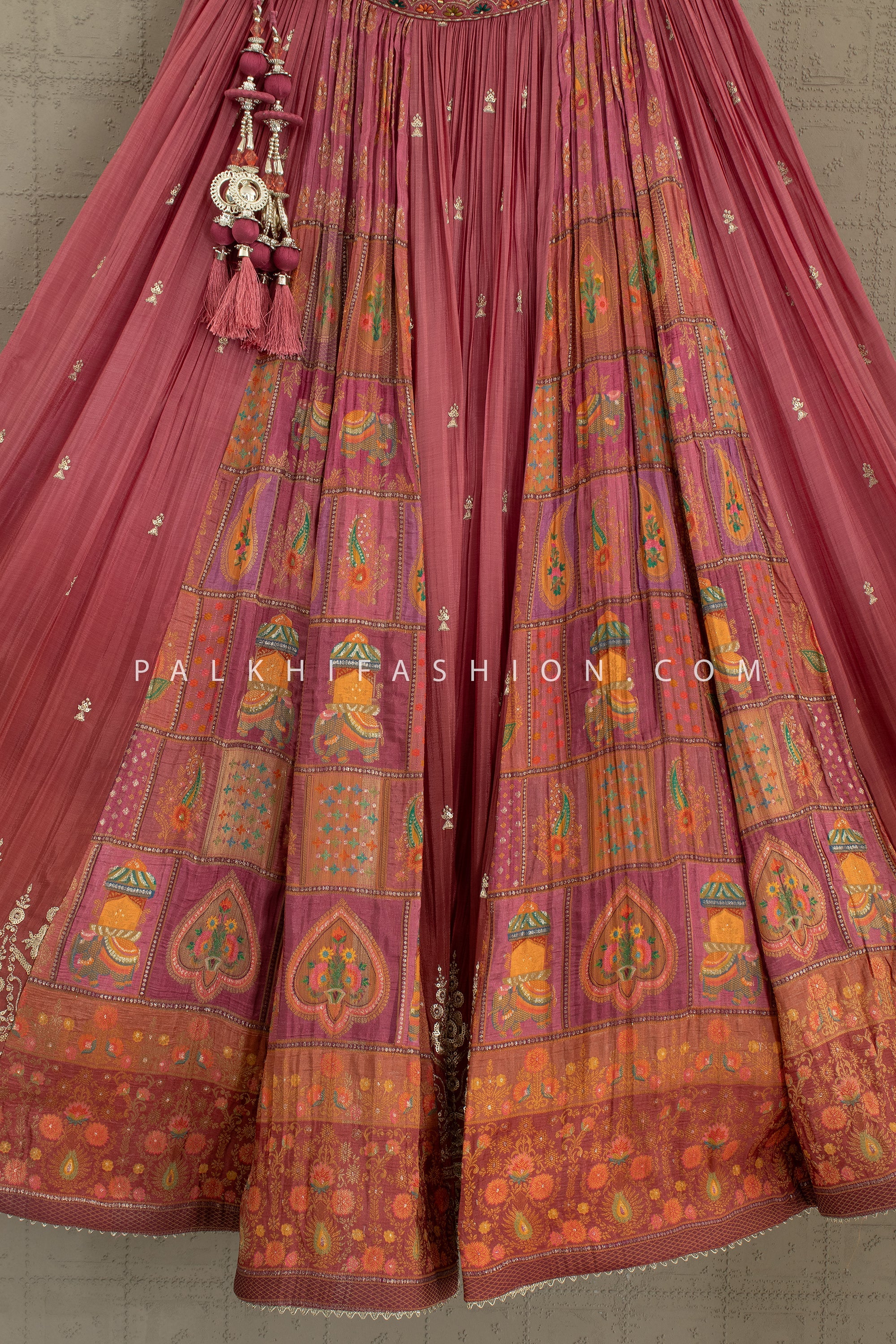 ✨ Royal Fusion: Rosewood Pink Patola Weave Lehenga Choli – Palkhi Fashion