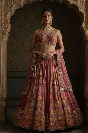 ✨ Royal Fusion: Rosewood Pink Patola Weave Lehenga Choli – Palkhi Fashion