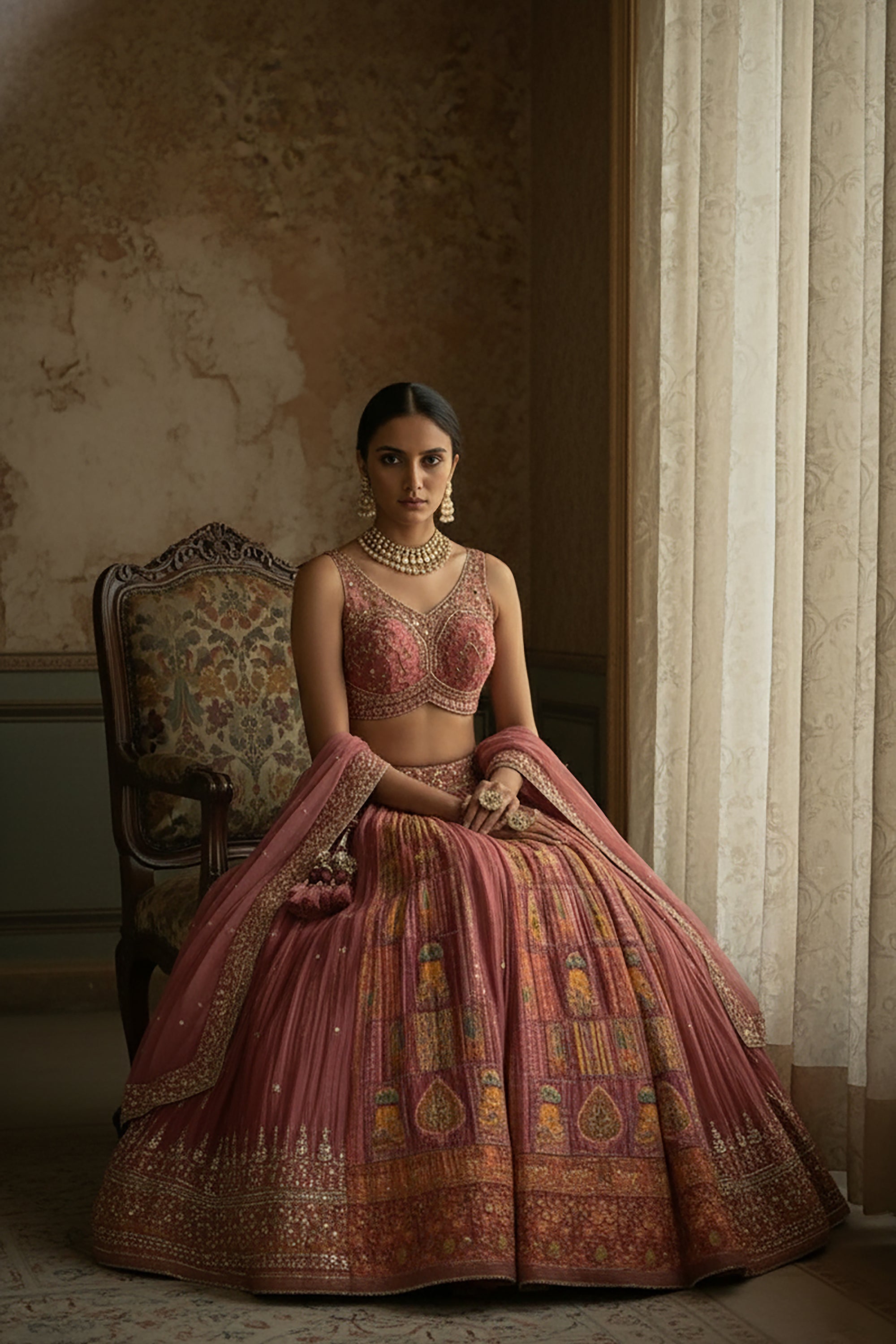 ✨ Royal Fusion: Rosewood Pink Patola Weave Lehenga Choli – Palkhi Fashion