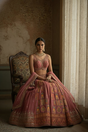 ✨ Royal Fusion: Rosewood Pink Patola Weave Lehenga Choli – Palkhi Fashion