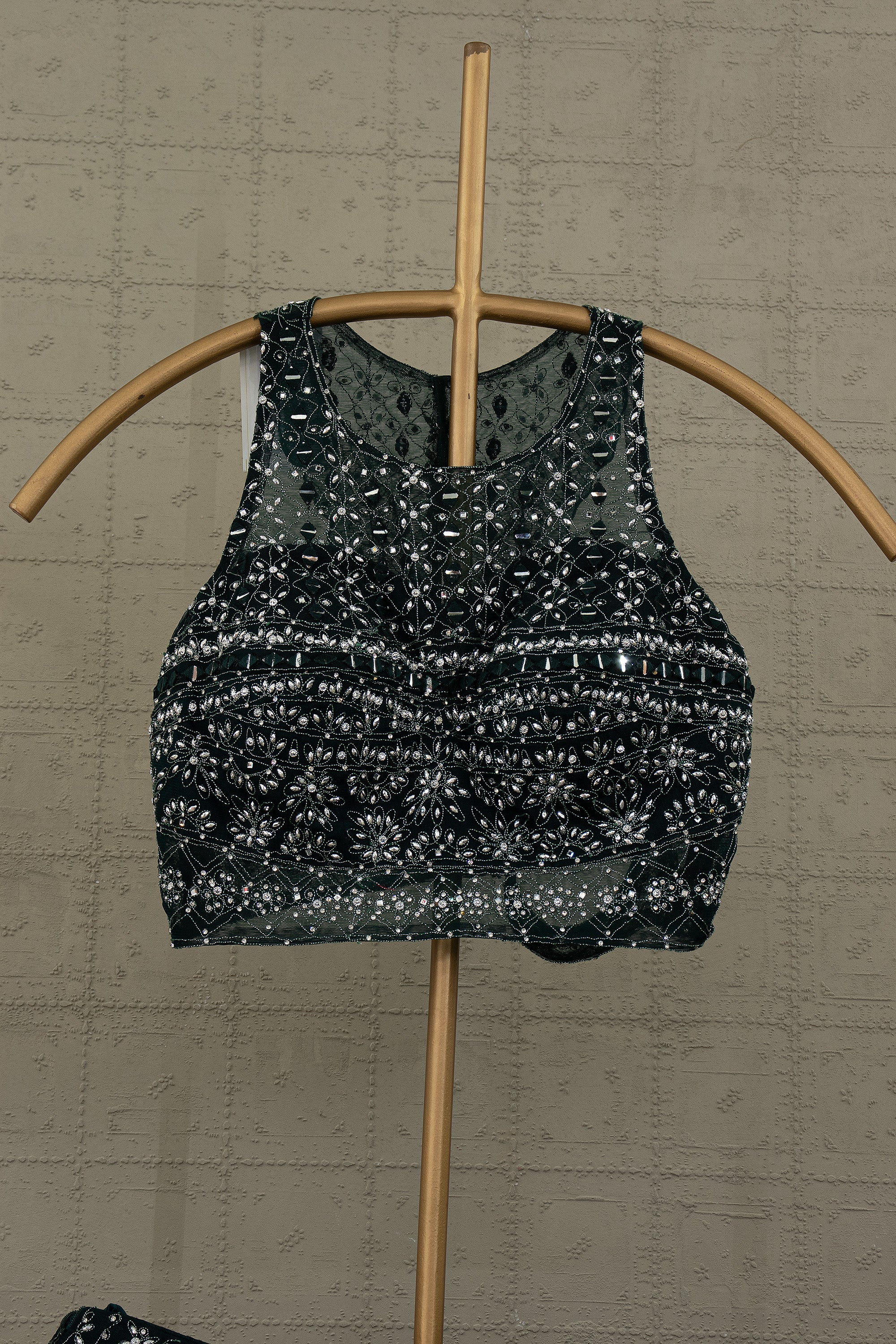 Royal Glint — Emerald Green Designer Lehenga Choli with Mirror Handwork | Palkhi Fashion