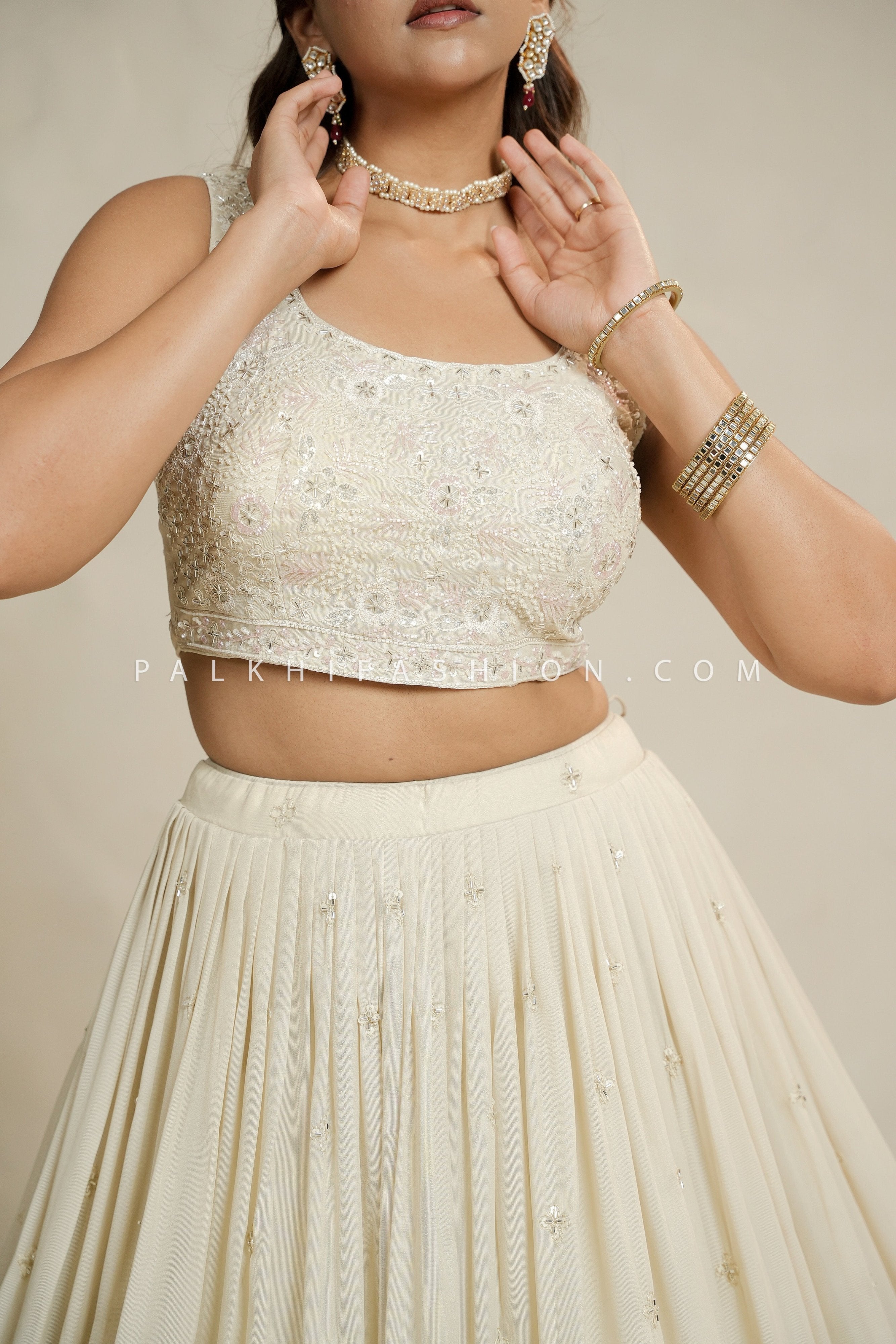 Royal Grace: champagne Designer Lehenga Choli with Bead & Handwork – Palkhi Fashion