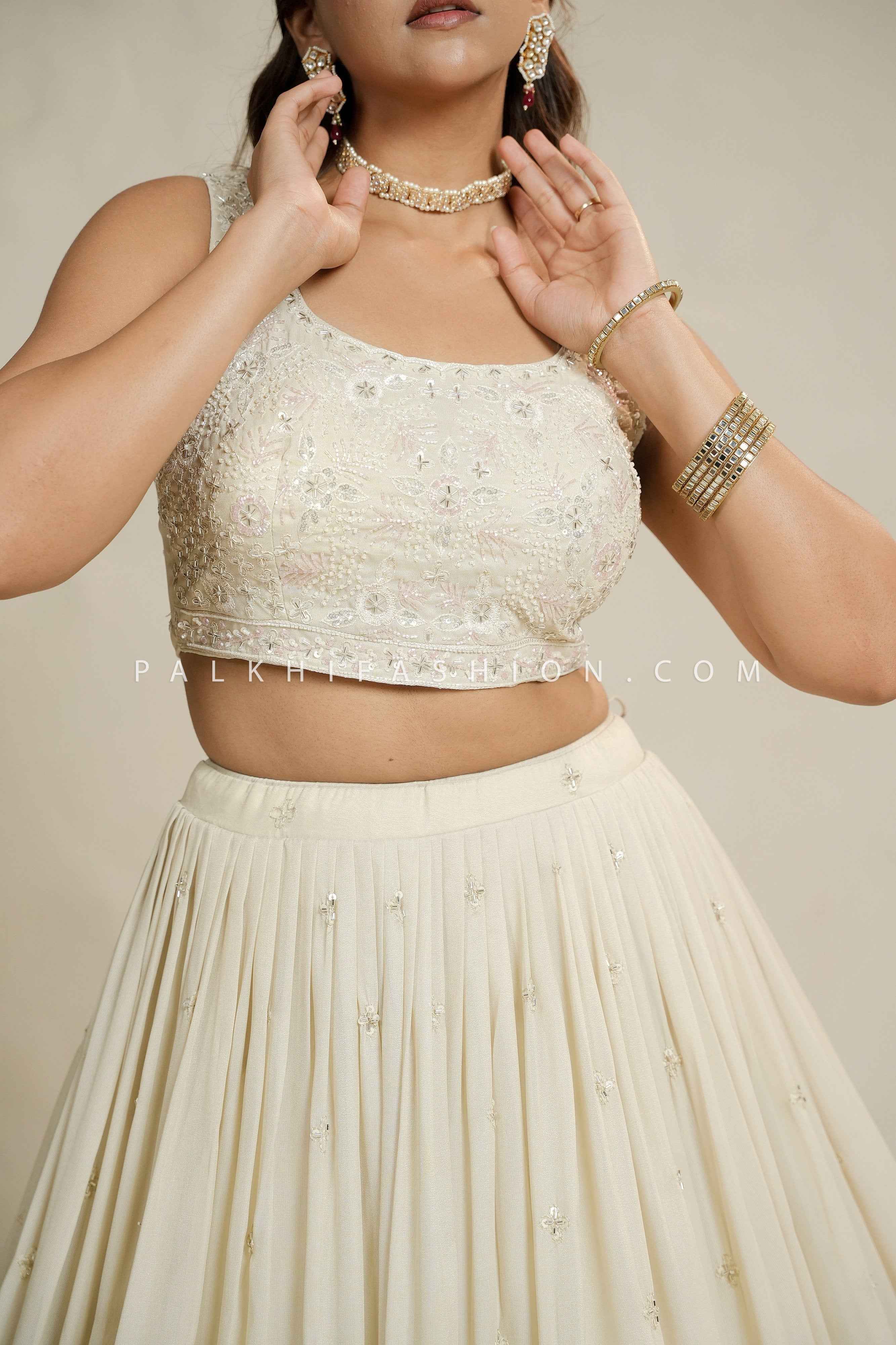 Royal Grace: champagne Designer Lehenga Choli with Bead & Handwork – Palkhi Fashion