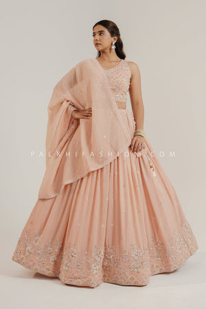 Royal Grace: Peach Designer Lehenga Choli with Bead & Handwork – Palkhi Fashion