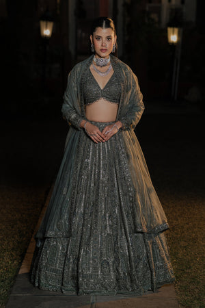 Royal Grandeur: Dark Green Hand worked Designer Lehenga Choli