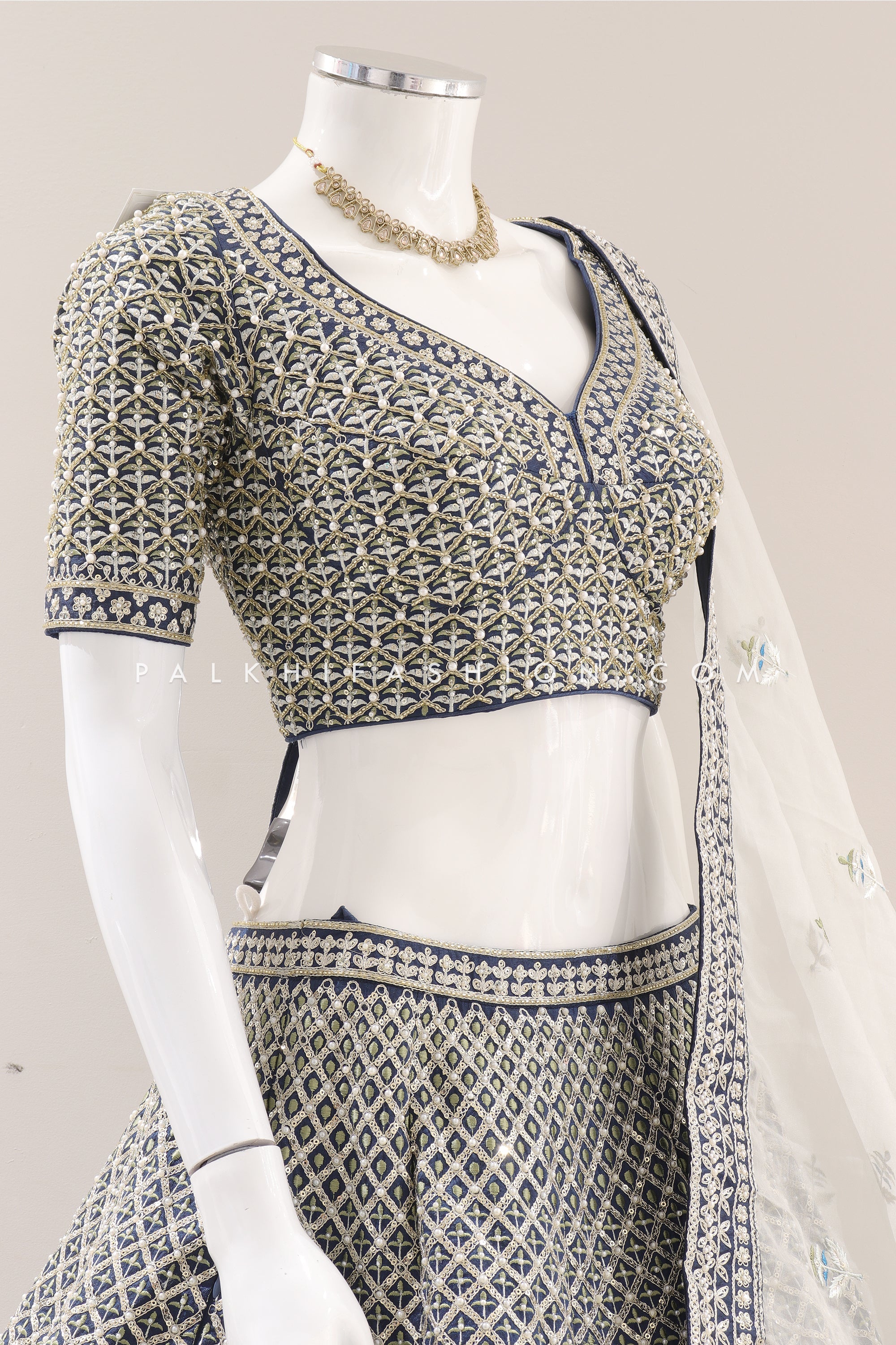 Royal Grandeur: Premium Teal Blue Pure Silk Bridal Lehenga Choli with Handwork