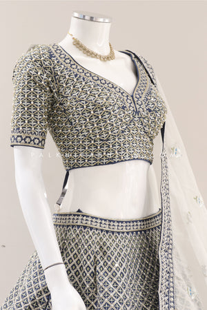 Royal Grandeur: Premium Teal Blue Pure Silk Bridal Lehenga Choli with Handwork