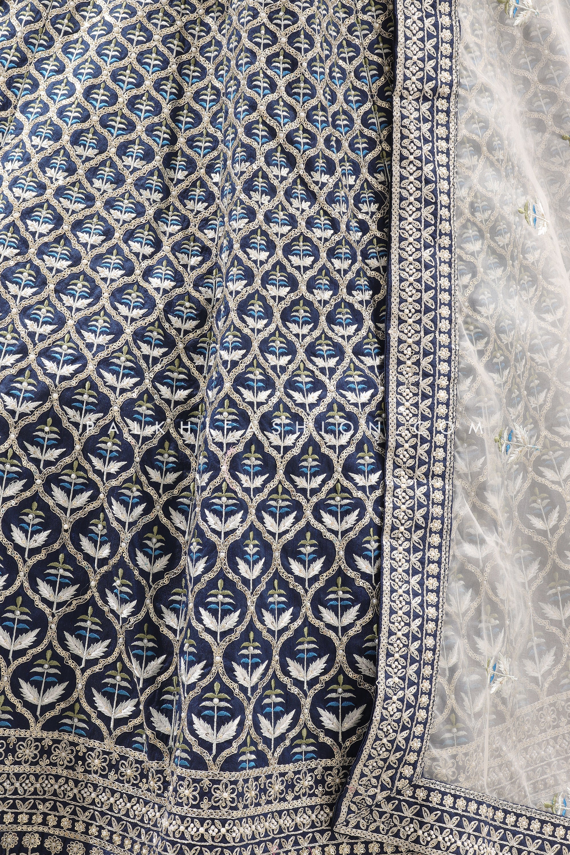 Royal Grandeur: Premium Teal Blue Pure Silk Bridal Lehenga Choli with Handwork