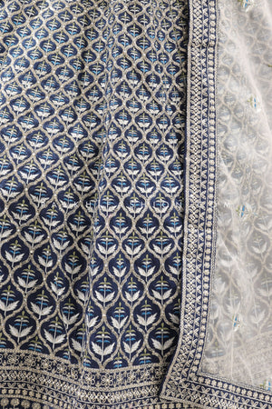 Royal Grandeur: Premium Teal Blue Pure Silk Bridal Lehenga Choli with Handwork